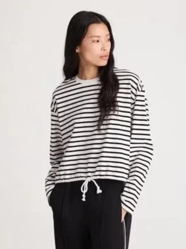 Madewell The Perfect Tie-Waist Tee Allday Jersey Black White Striped Top Size Xs
